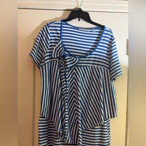 Blue and White Striped Women’s Scoop Neck Top with Bow size L